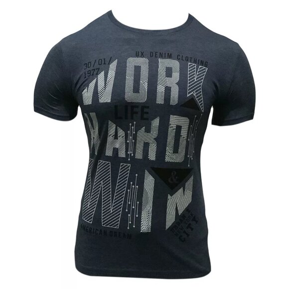 NWT WORK HARD & WIN URBAN MEN'S BLUE CREW NECK SHORT SLEEVE T-SHIRT SIZE S - Picture 1 of 5